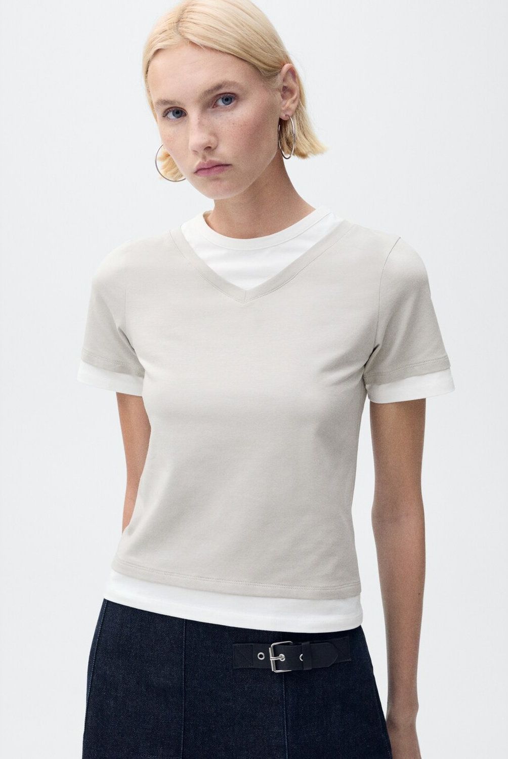 MANGO - Polera Combinada Algodón Mujer Mango