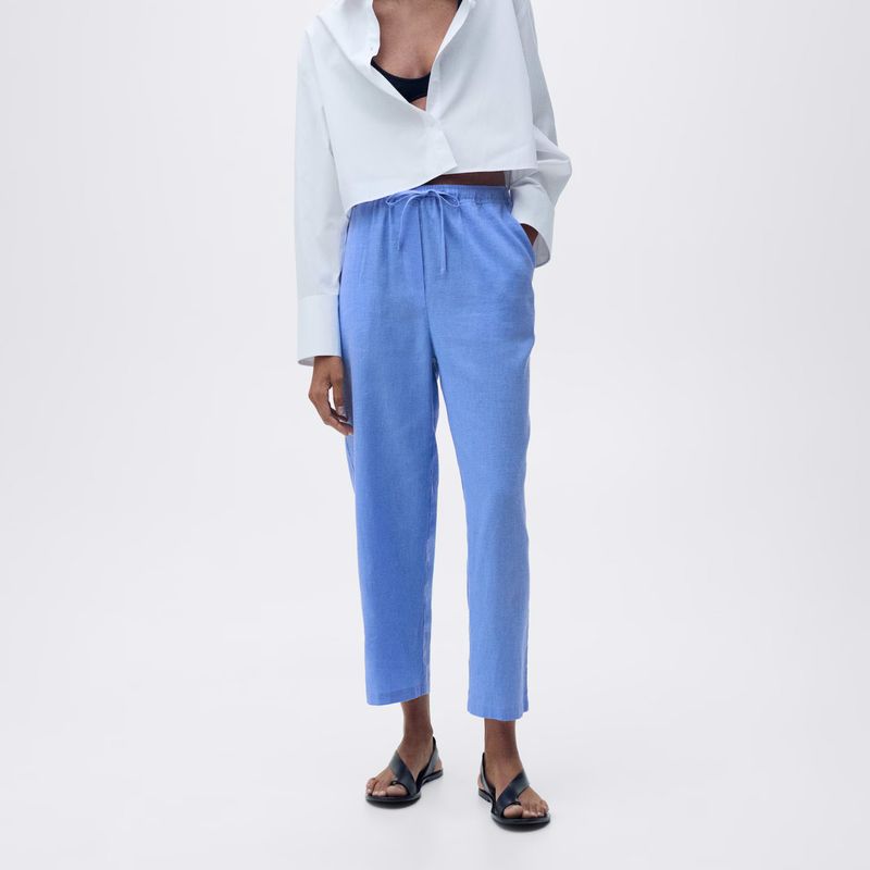 MANGO - Pantalón Recto Lino Mujer Mango