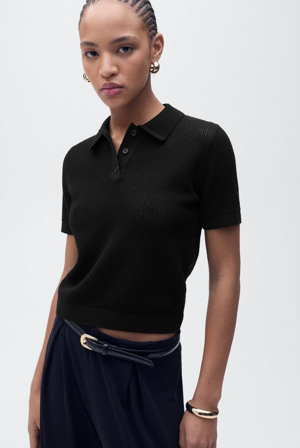 MANGO - Sweater Punto Calado Cuello Polo Mujer Mango