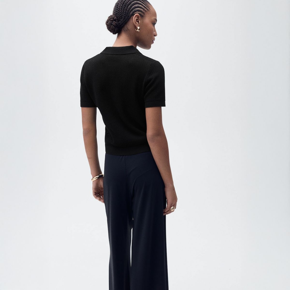 MANGO - Sweater Punto Calado Cuello Polo Mujer Mango