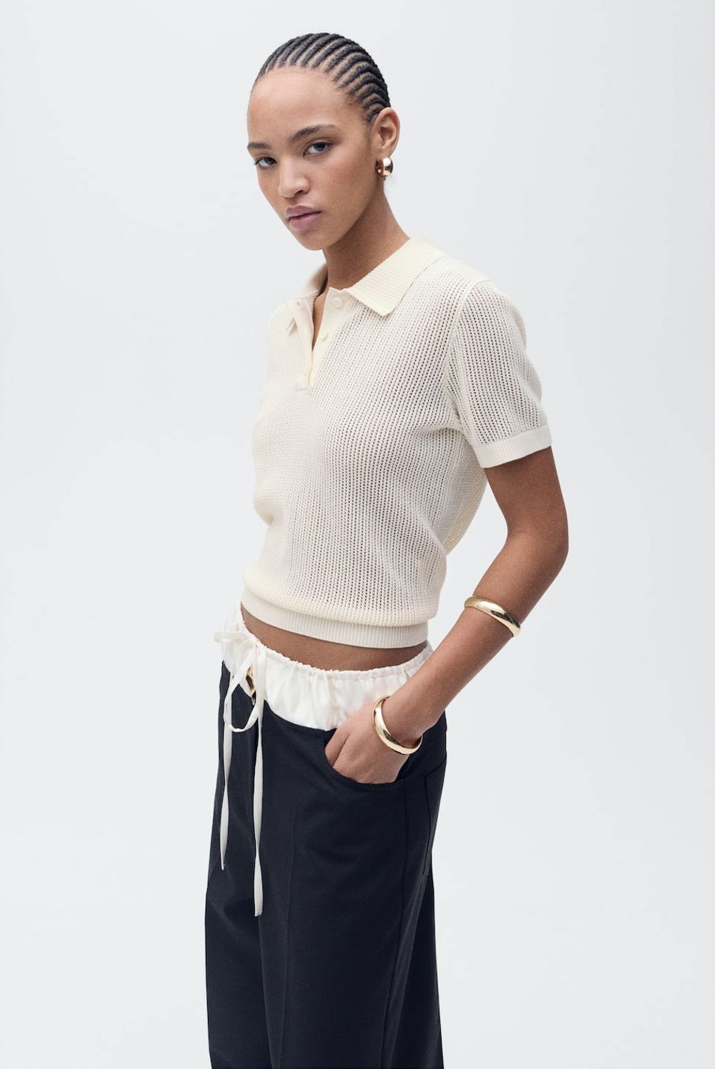 MANGO - Sweater Punto Calado Cuello Polo Mujer Mango