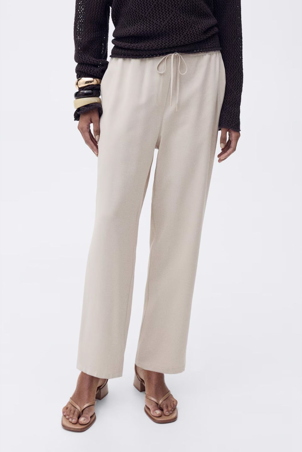 MANGO - Pantalón Fluido Cintura Elástica Mujer Mango