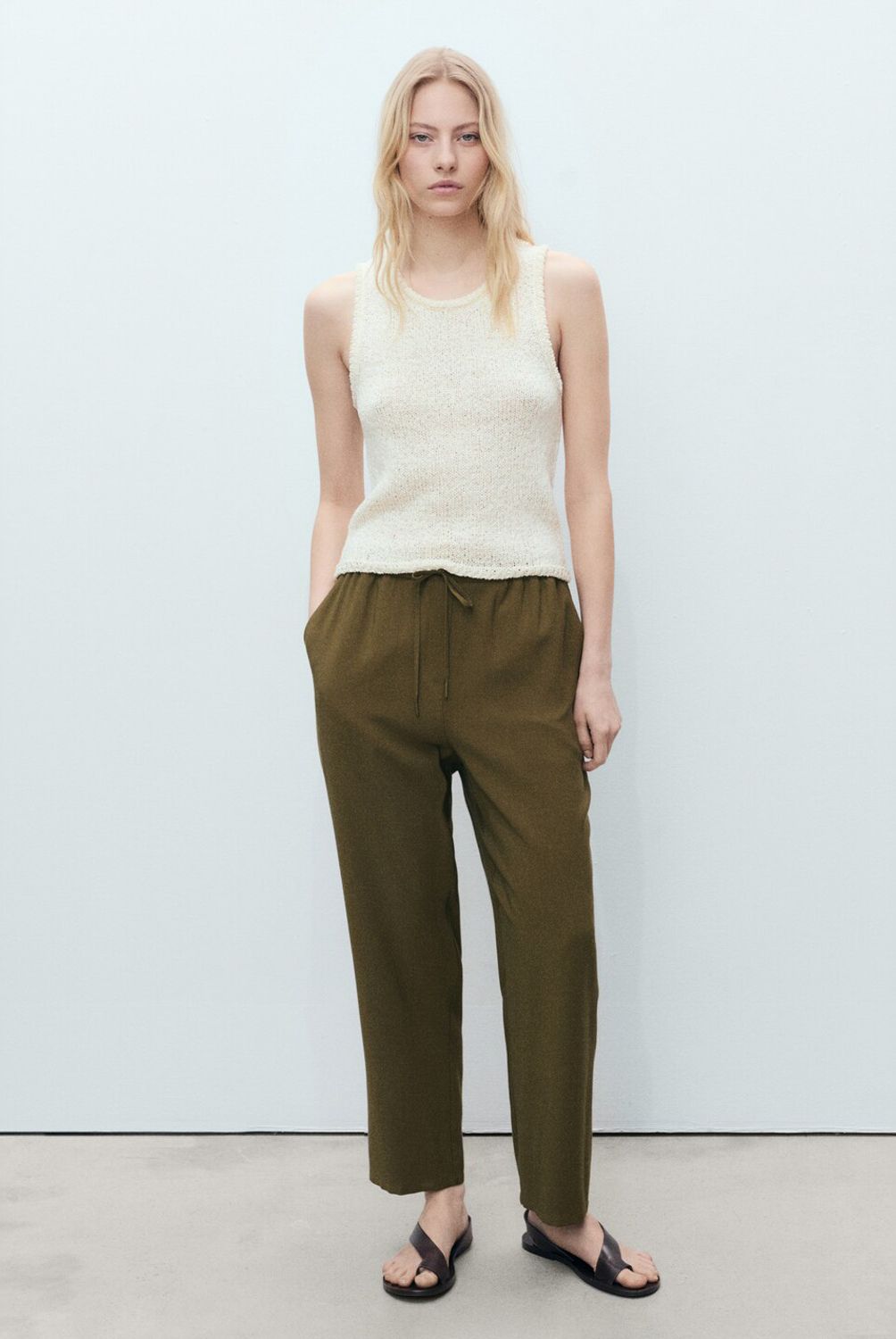 MANGO - Pantalón Fluido Cintura Elástica Mango Mujer
