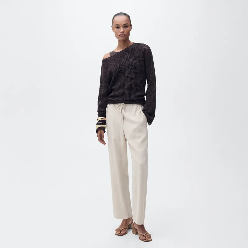 MANGO - Pantalón Fluido Cintura Elástica Mujer Mango
