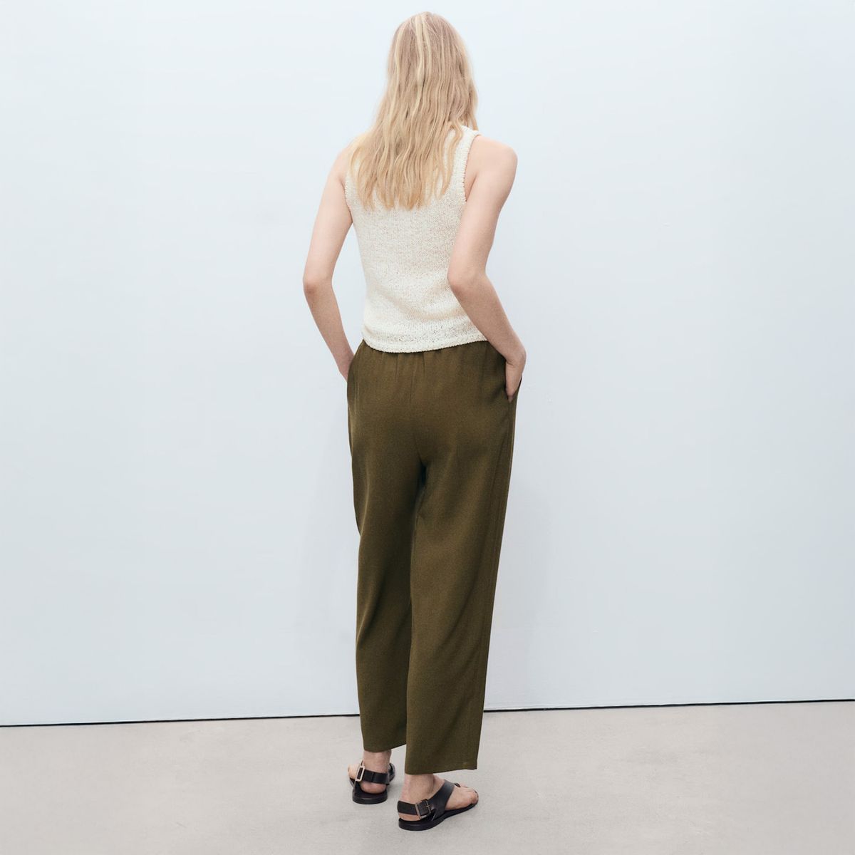 MANGO - Pantalón Fluido Cintura Elástica Mujer Mango