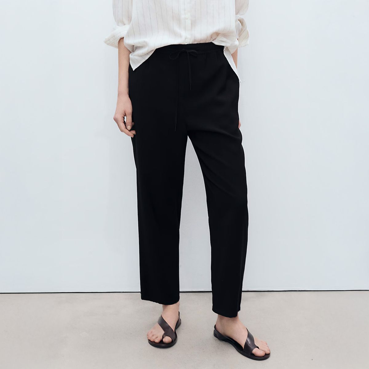 MANGO - Pantalón Fluido Cintura Elástica Mujer Mango