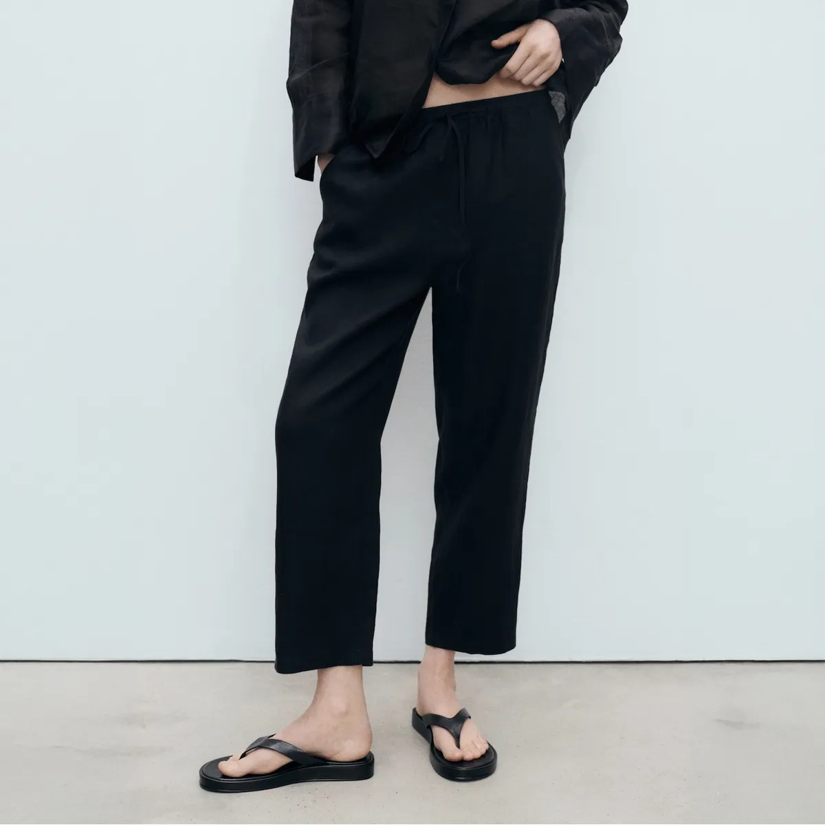 MANGO - Pantalón Recto Crop Lino Mujer Mango