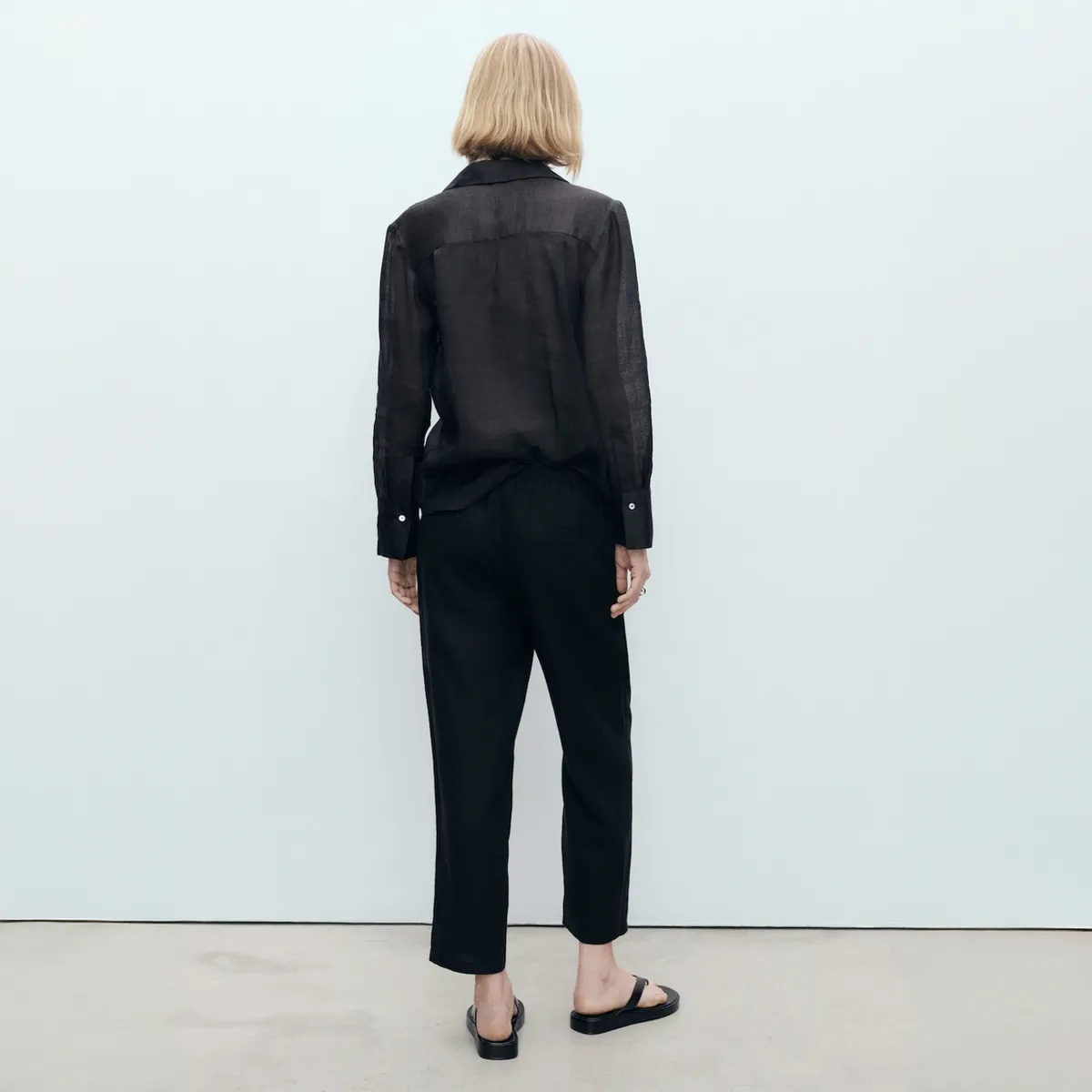 MANGO - Pantalón Recto Crop Lino Mujer Mango