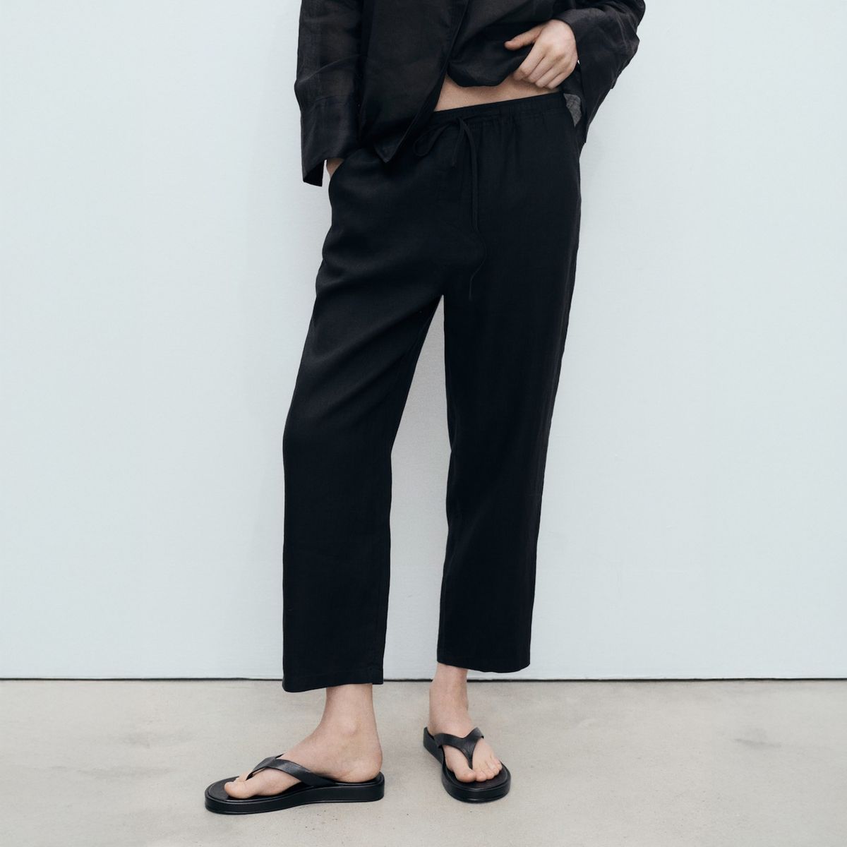 MANGO - Pantalón Recto Crop Lino Mujer Mango