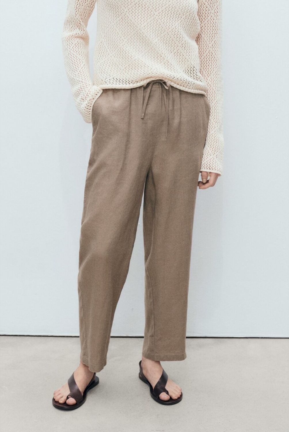 MANGO - Pantalón Recto Crop Lino Mango Mujer