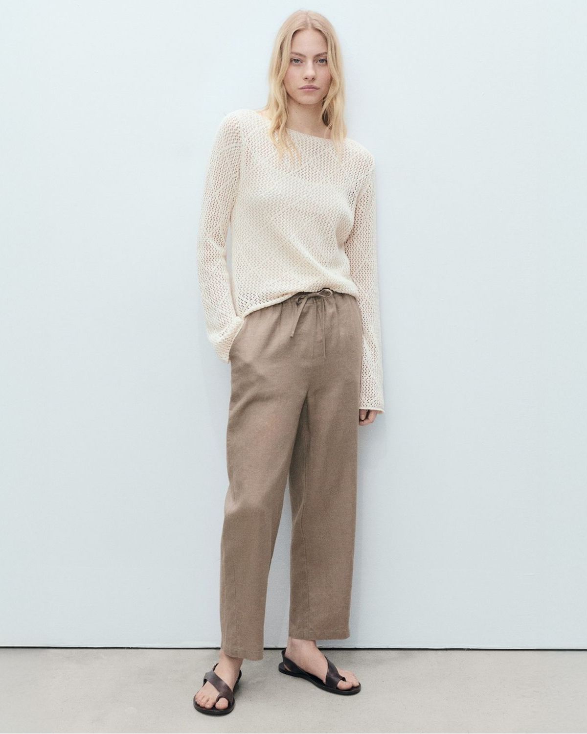 MANGO Pantalón Recto Crop Lino Mujer Mango - Main Image