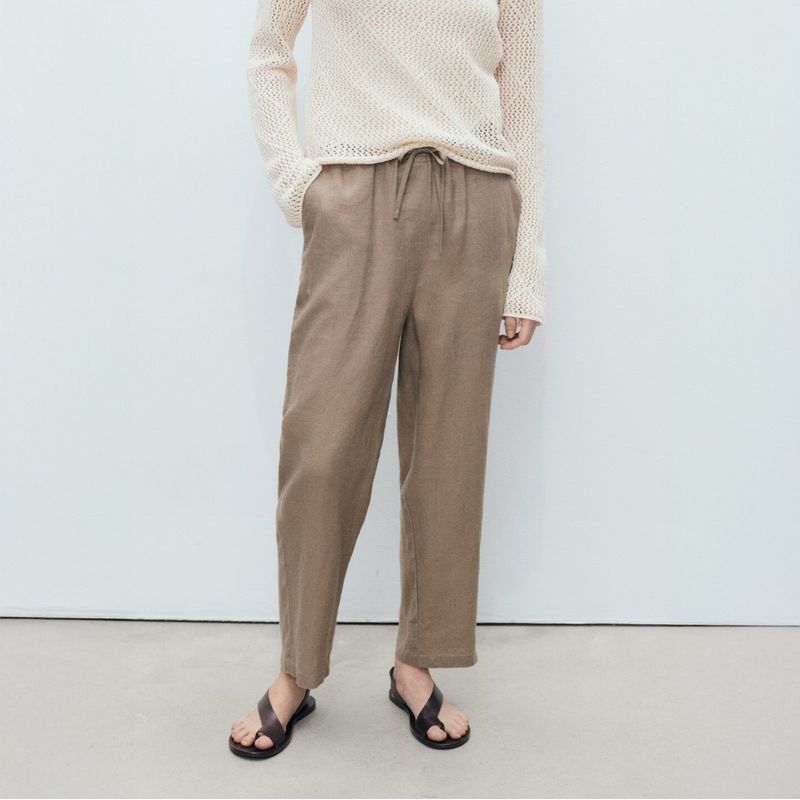 MANGO - Pantalón Recto Crop Lino Mujer Mango