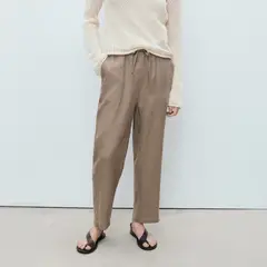 MANGO - Pantalón Recto Crop Lino Mujer