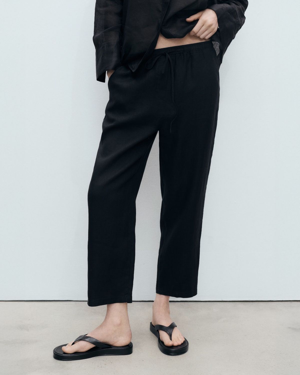 MANGO Pantalón Recto Crop Lino Mujer Mango