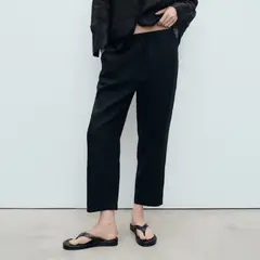 MANGO - Pantalón Recto Crop Lino Mujer