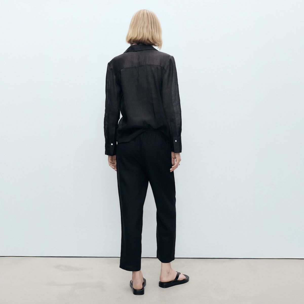 MANGO - Pantalón Recto Crop Lino Mujer Mango