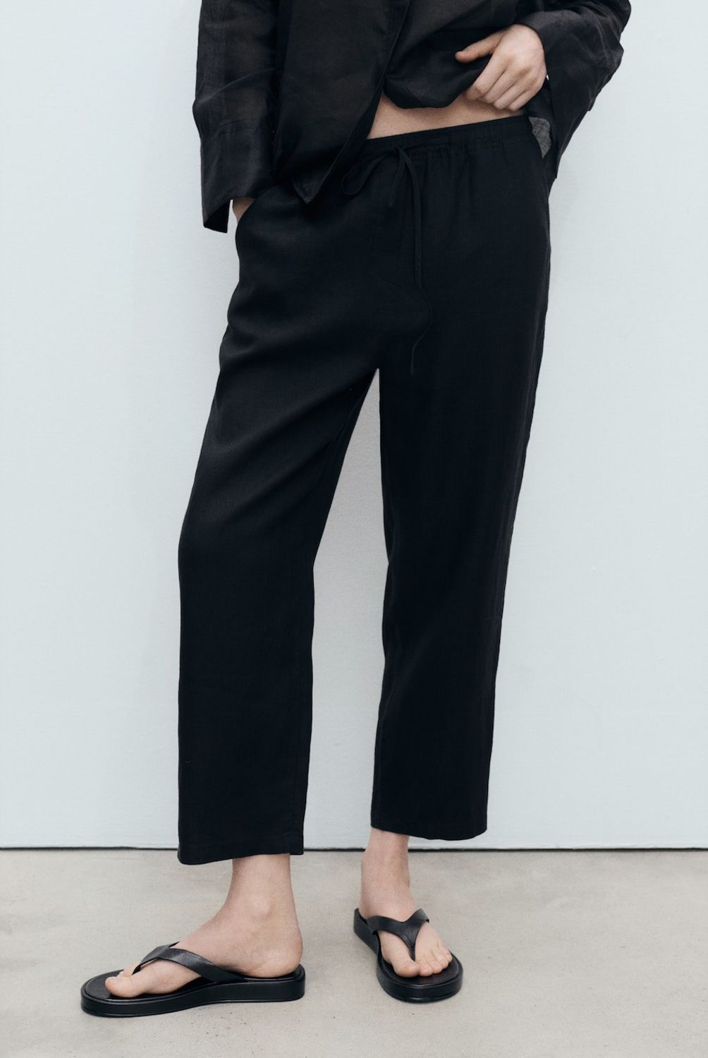 MANGO - Pantalón Recto Crop Lino Mango Mujer