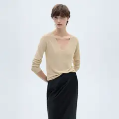 MANGO - Sweater Lúrex Cuello Pico Mujer