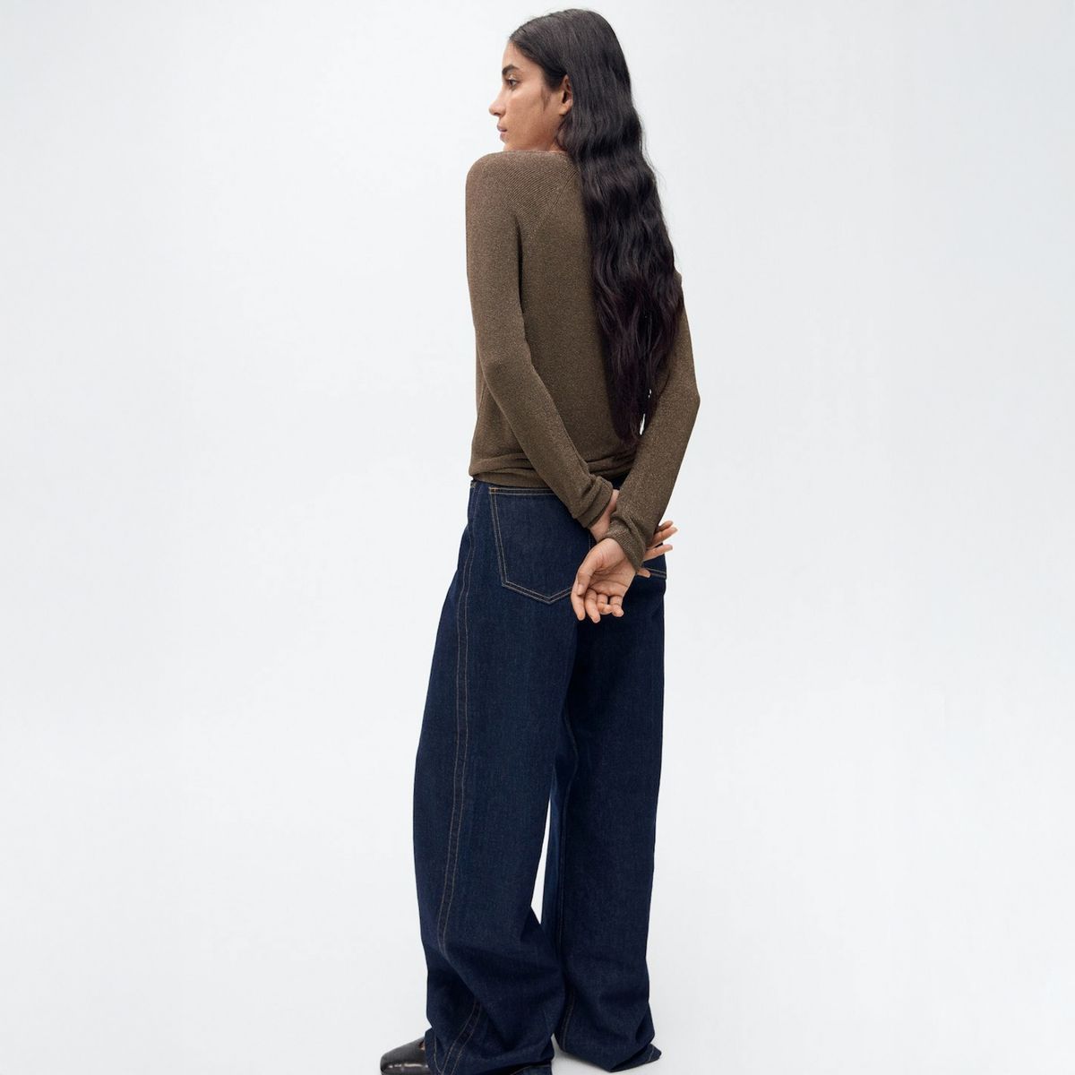 MANGO - Sweater Lúrex Cuello Pico Mujer Mango