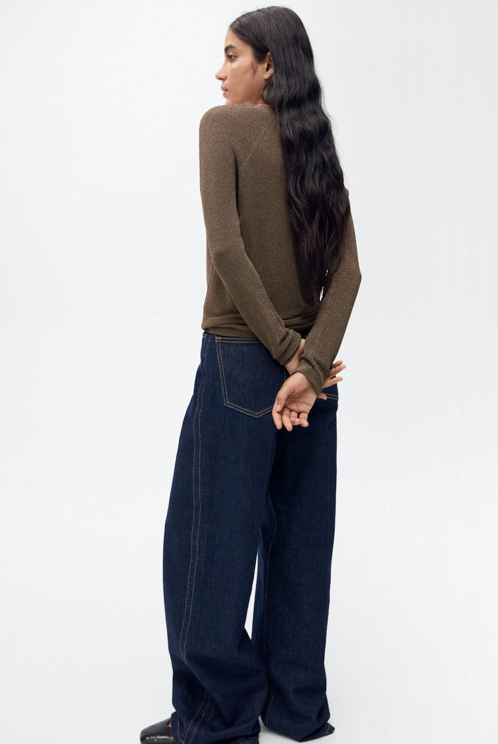 MANGO - Sweater Lúrex Cuello Pico Mujer Mango