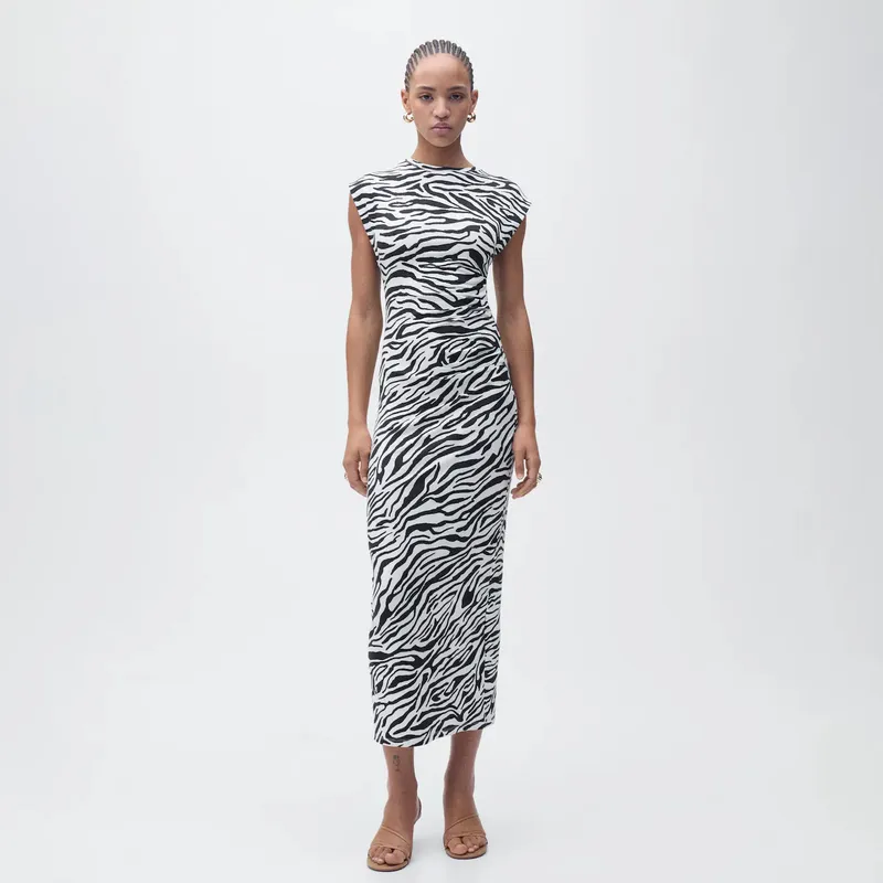MANGO - Vestido Midi Entallado Cebra Mujer Mango