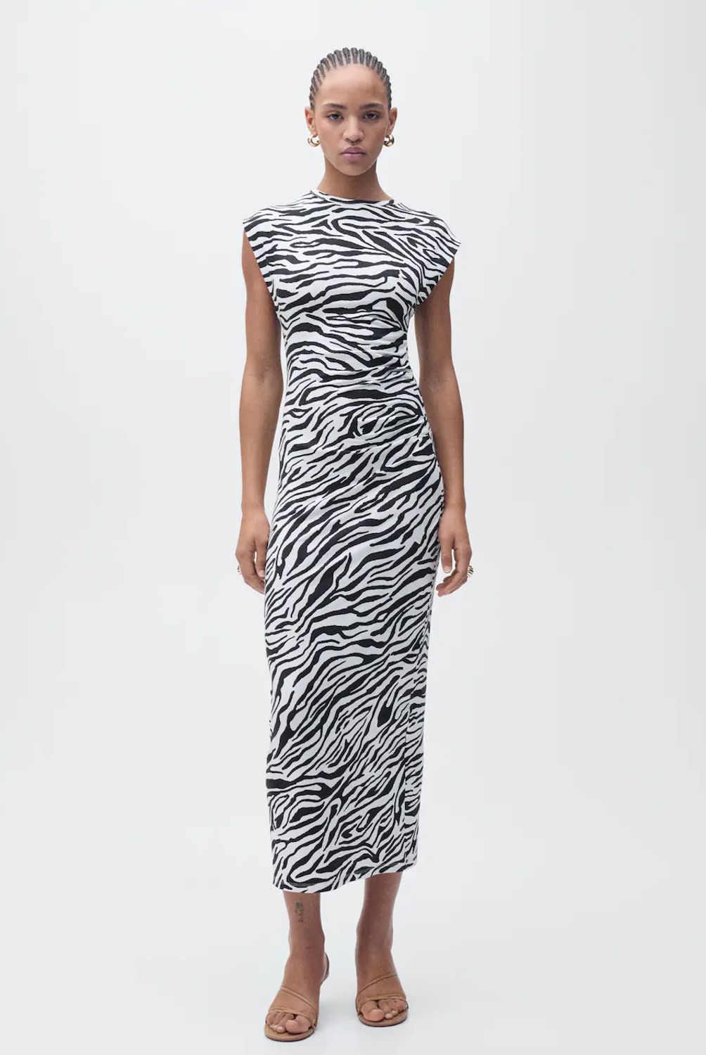 MANGO - Vestido Midi Entallado Cebra Mujer Mango