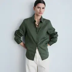 MANGO - Blusa Lino Bolsillo Mujer