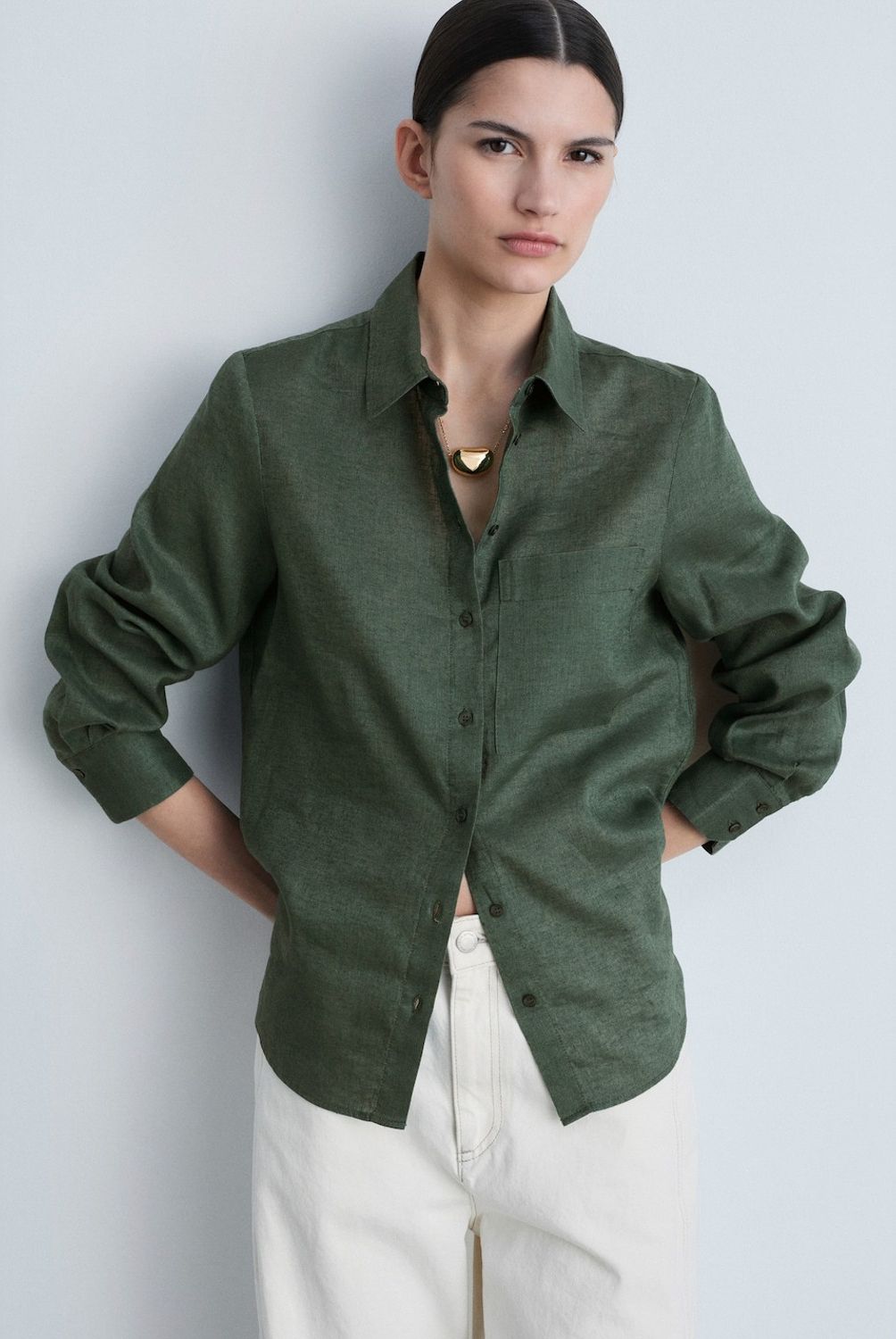 MANGO - Blusa Lino Bolsillo Mujer Mango
