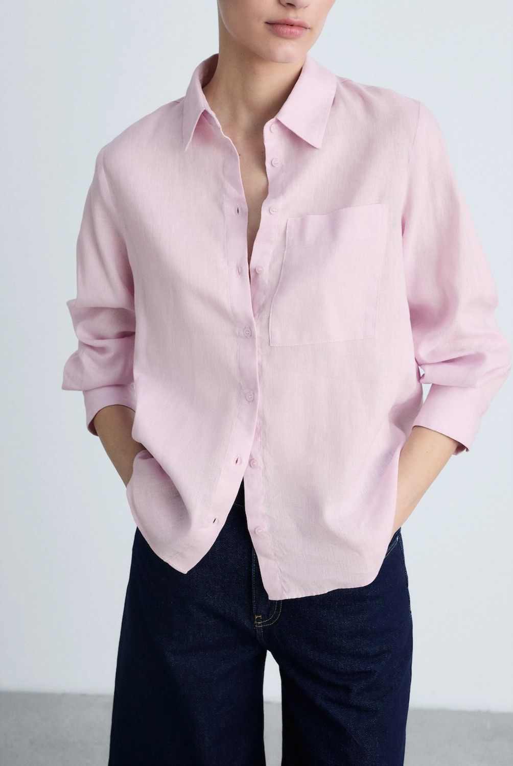 MANGO - Blusa Lino Bolsillo Mujer Mango