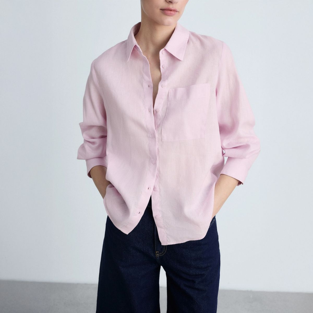 MANGO - Blusa Lino Bolsillo Mujer Mango