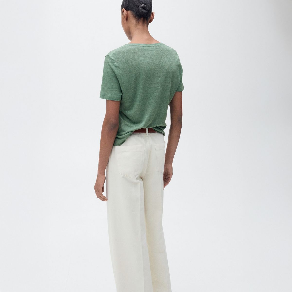 MANGO - Polera Lino Cuello Pico Mujer Mango