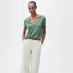 MANGO - Polera Lino Cuello Pico Mujer