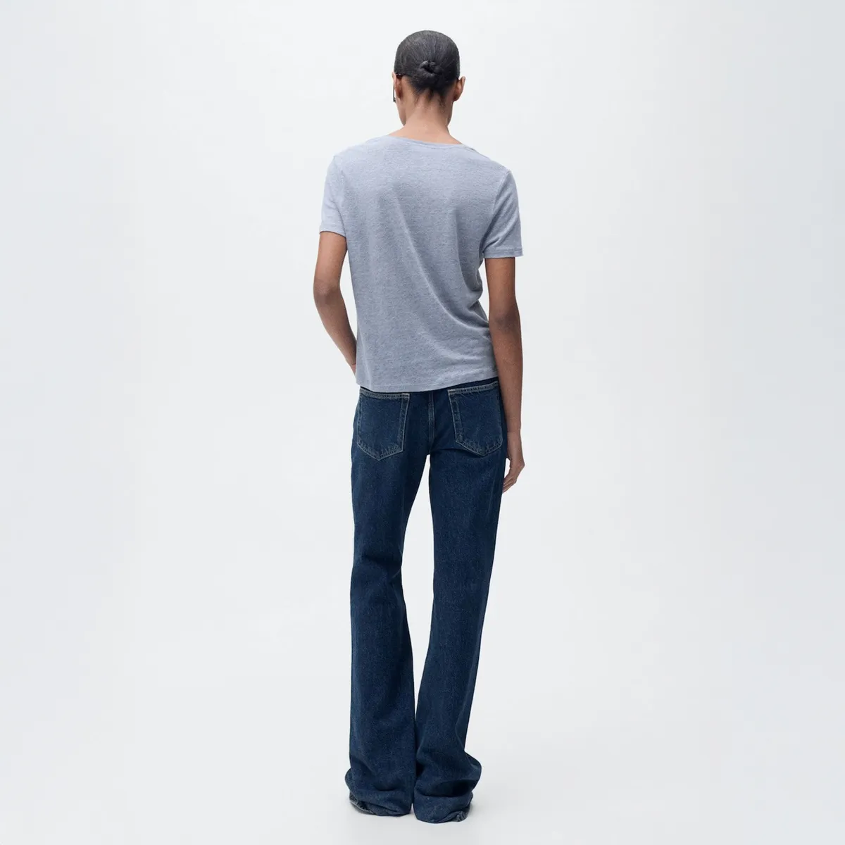 MANGO - Polera Lino Cuello Pico Mujer Mango