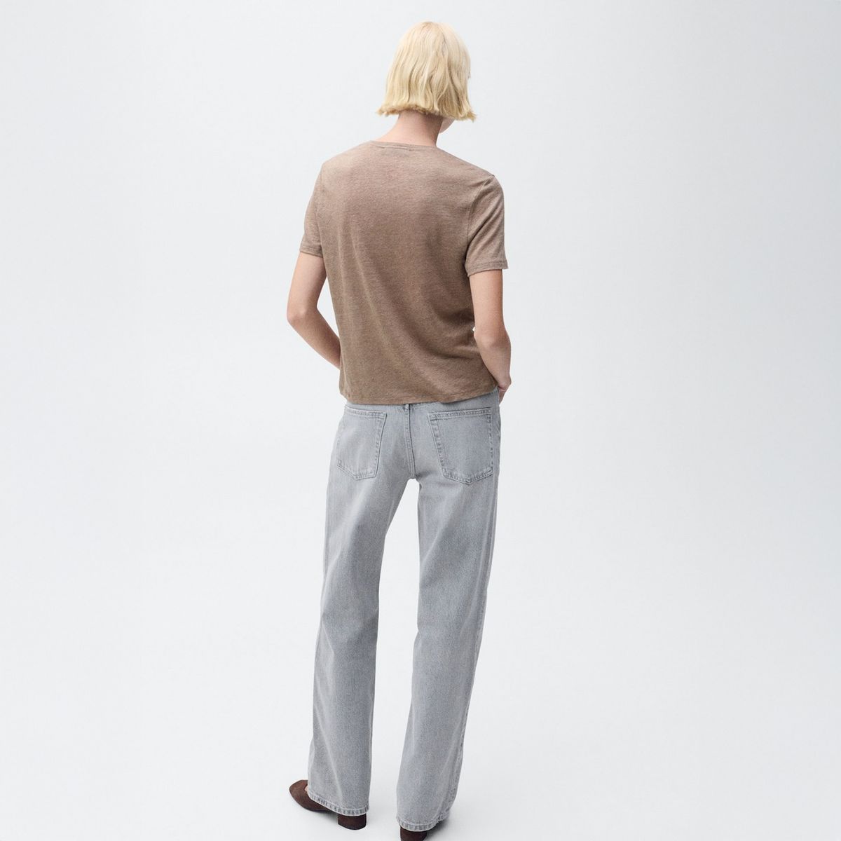 MANGO - Polera Lino Cuello Pico Mujer Mango