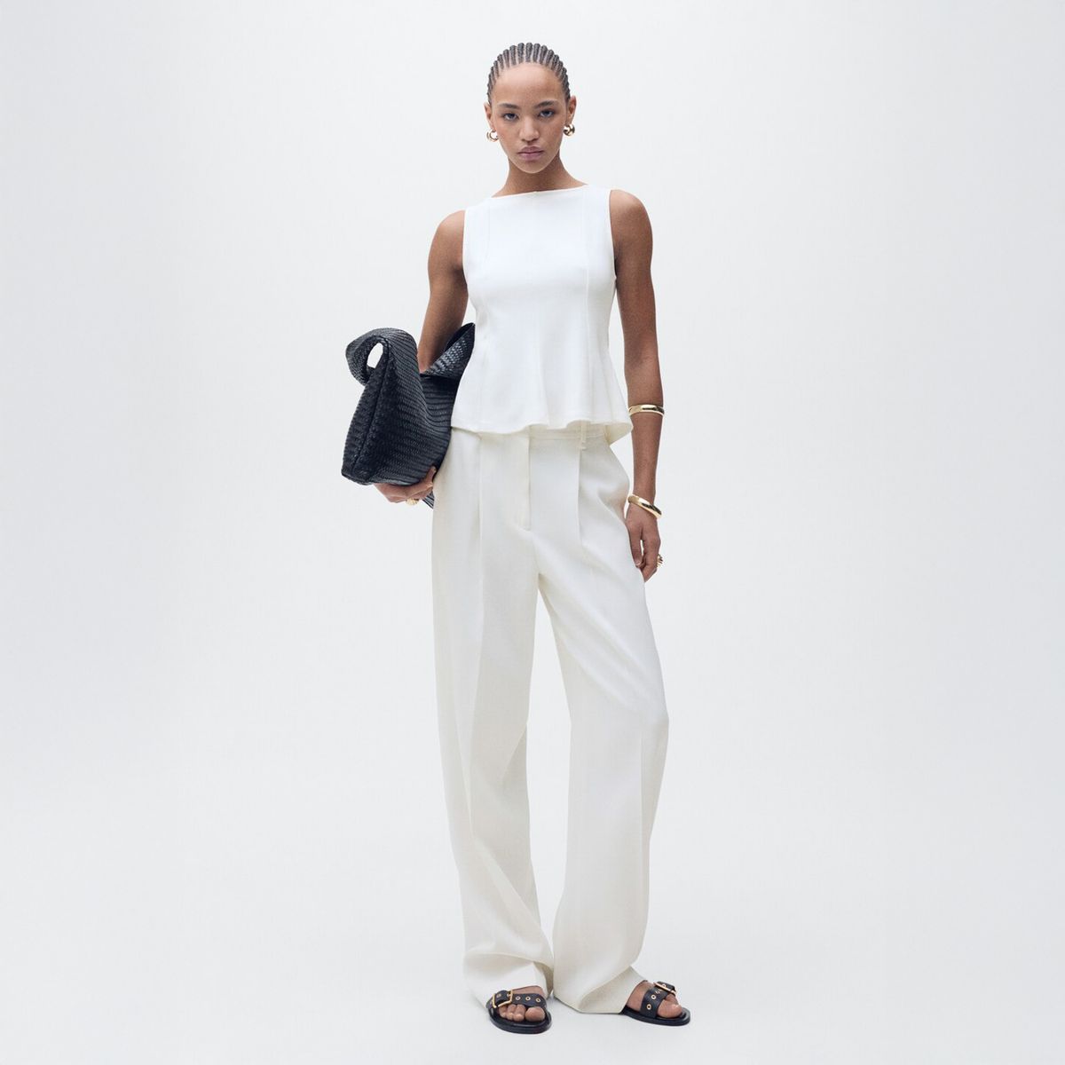 MANGO - Top Peplum Detalle Costuras Mujer Mango