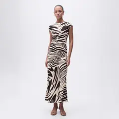 MANGO - Vestido Midi Estampado Cebra Mujer