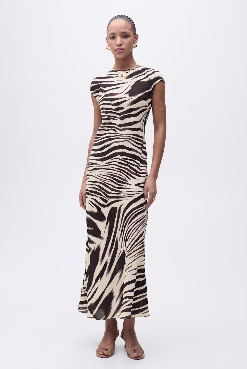 MANGO - Vestido Midi Estampado Cebra Mujer Mango