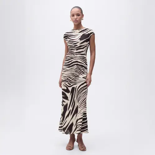 MANGO - Vestido Midi Estampado Cebra Mujer