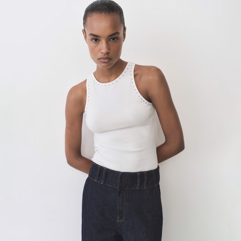 MANGO - Top Algodón Detalle Tachuelas Mujer Mango