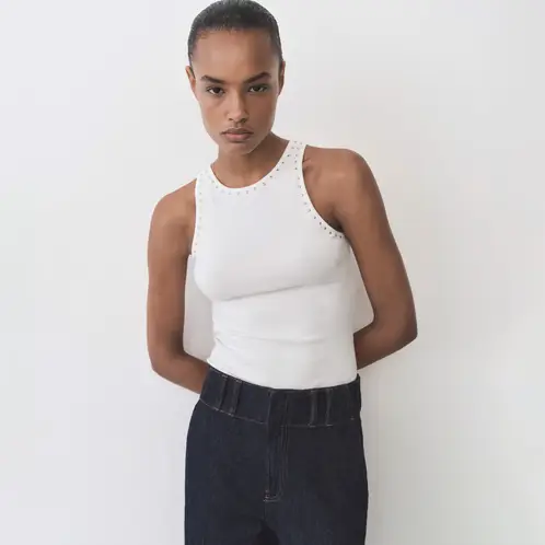MANGO - Top Algodón Detalle Tachuelas Mujer