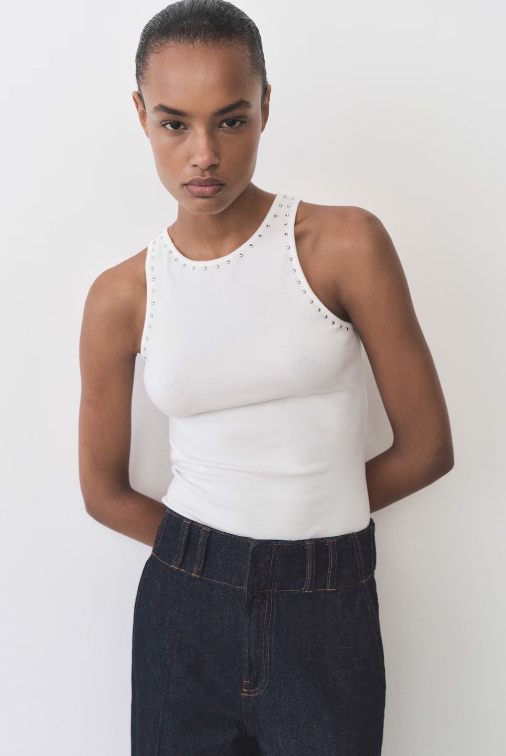 MANGO - Top Algodón Detalle Tachuelas Mujer Mango