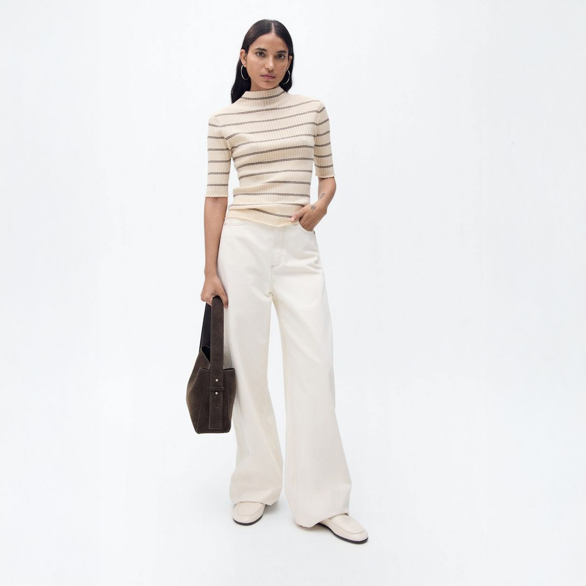 MANGO - Sweater Punto Canalé Cuello Perkins Mujer Mango