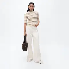 MANGO - Sweater Punto Canalé Cuello Perkins Mujer
