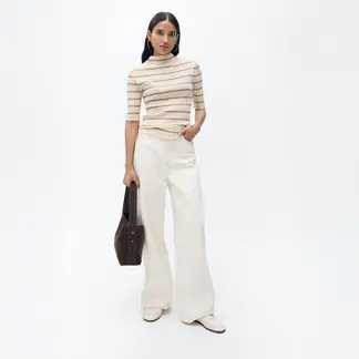 MANGO - Sweater Punto Canalé Cuello Perkins Mujer
