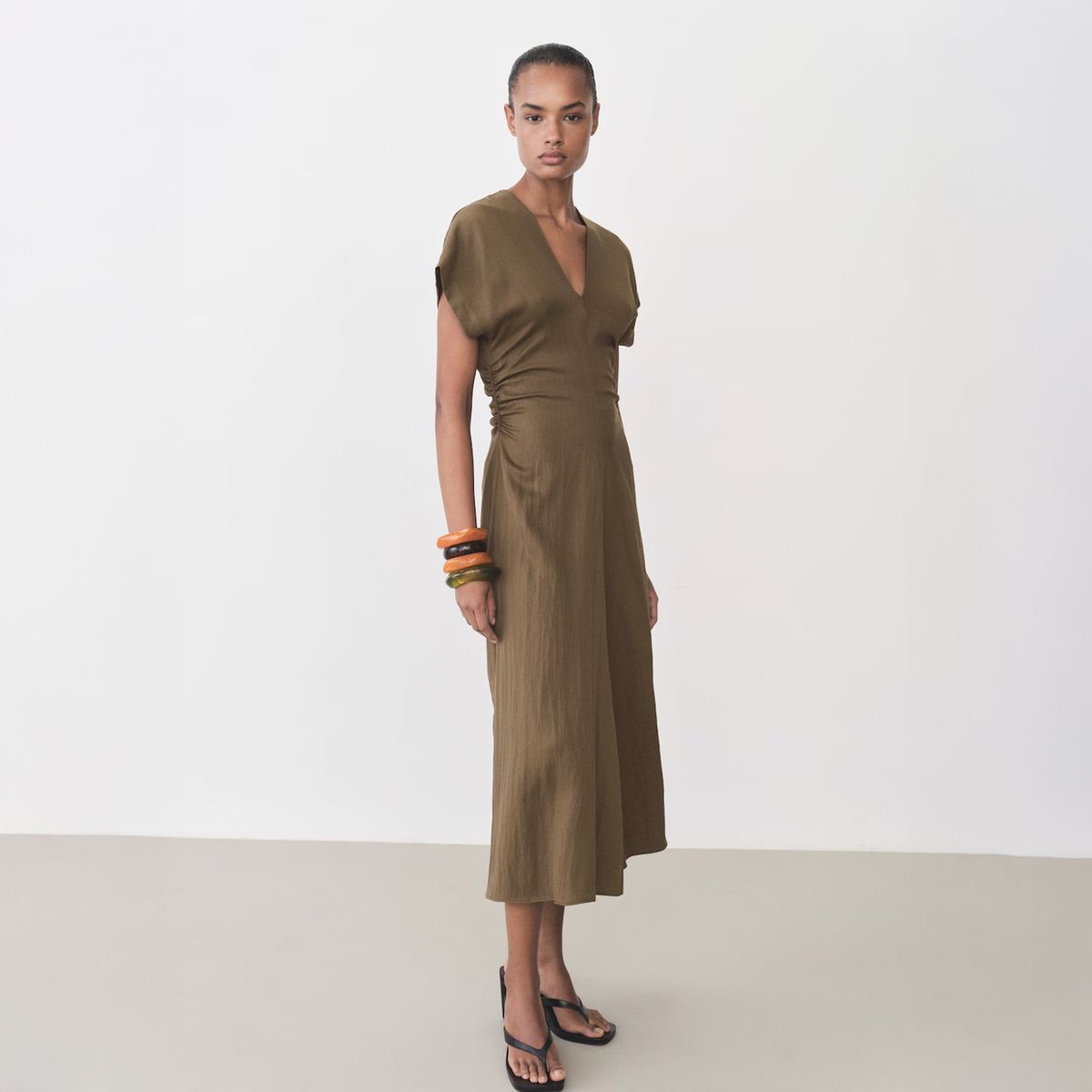 MANGO - Vestido Mezcla Lyocell Detalles Drapeados Mujer Mango