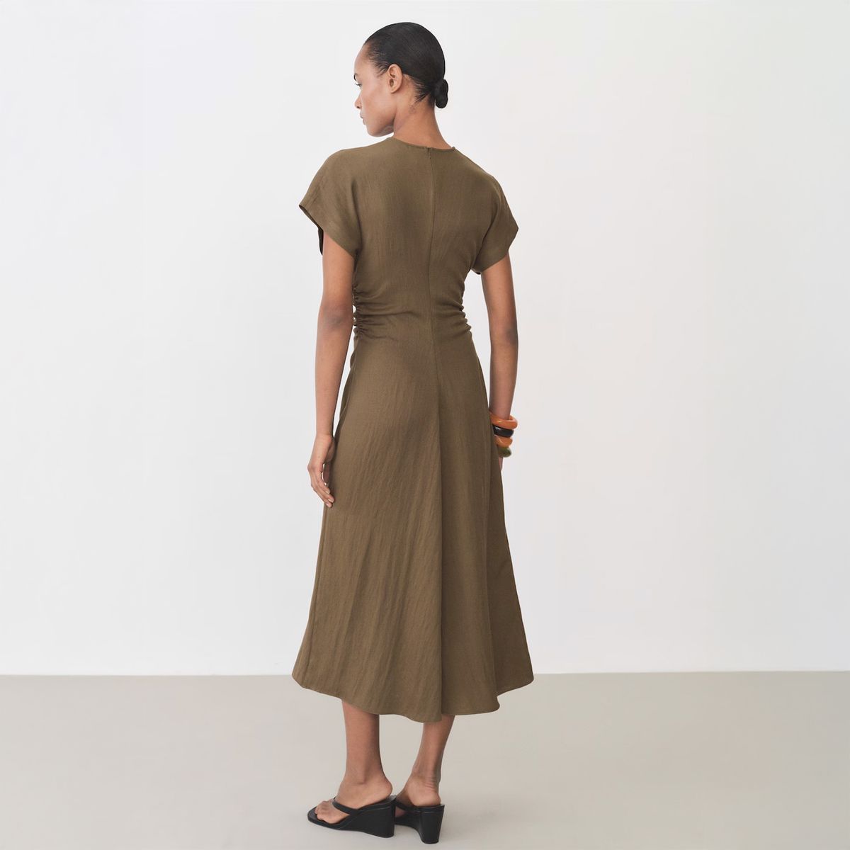 MANGO - Vestido Mezcla Lyocell Detalles Drapeados Mujer Mango