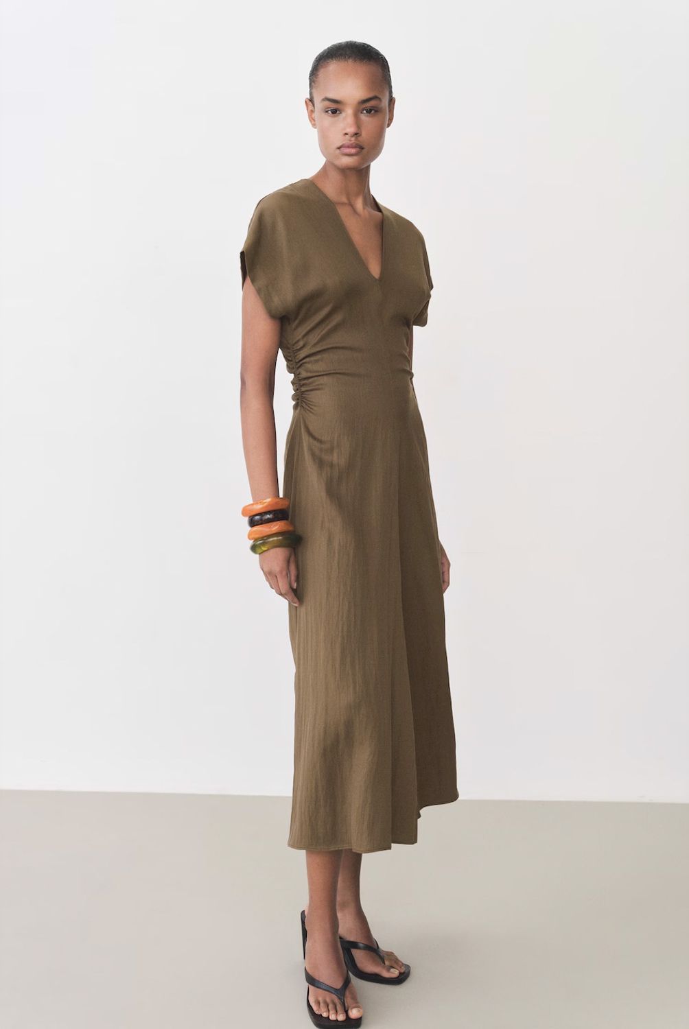 MANGO - Vestido Mezcla Lyocell Detalles Drapeados Mujer Mango