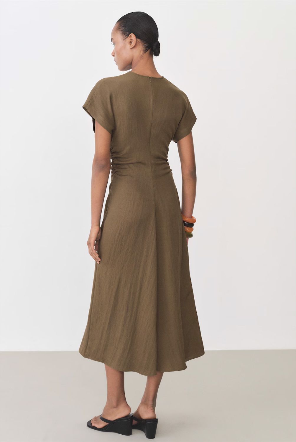 MANGO - Vestido Mezcla Lyocell Detalles Drapeados Mujer Mango