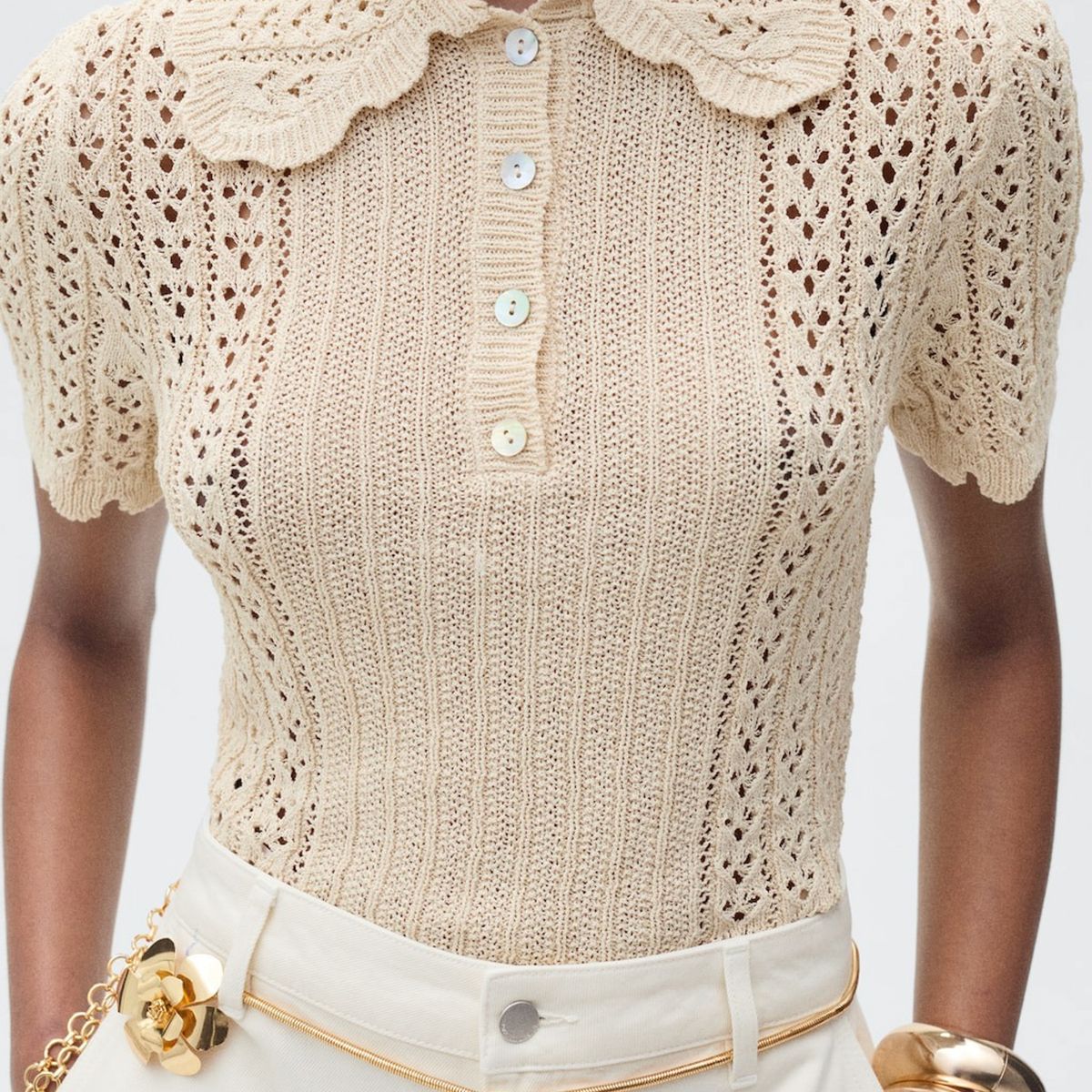 MANGO - Sweater Punto Calado Cuello Polo Mujer Mango