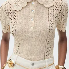 MANGO - Sweater Punto Calado Cuello Polo Mujer